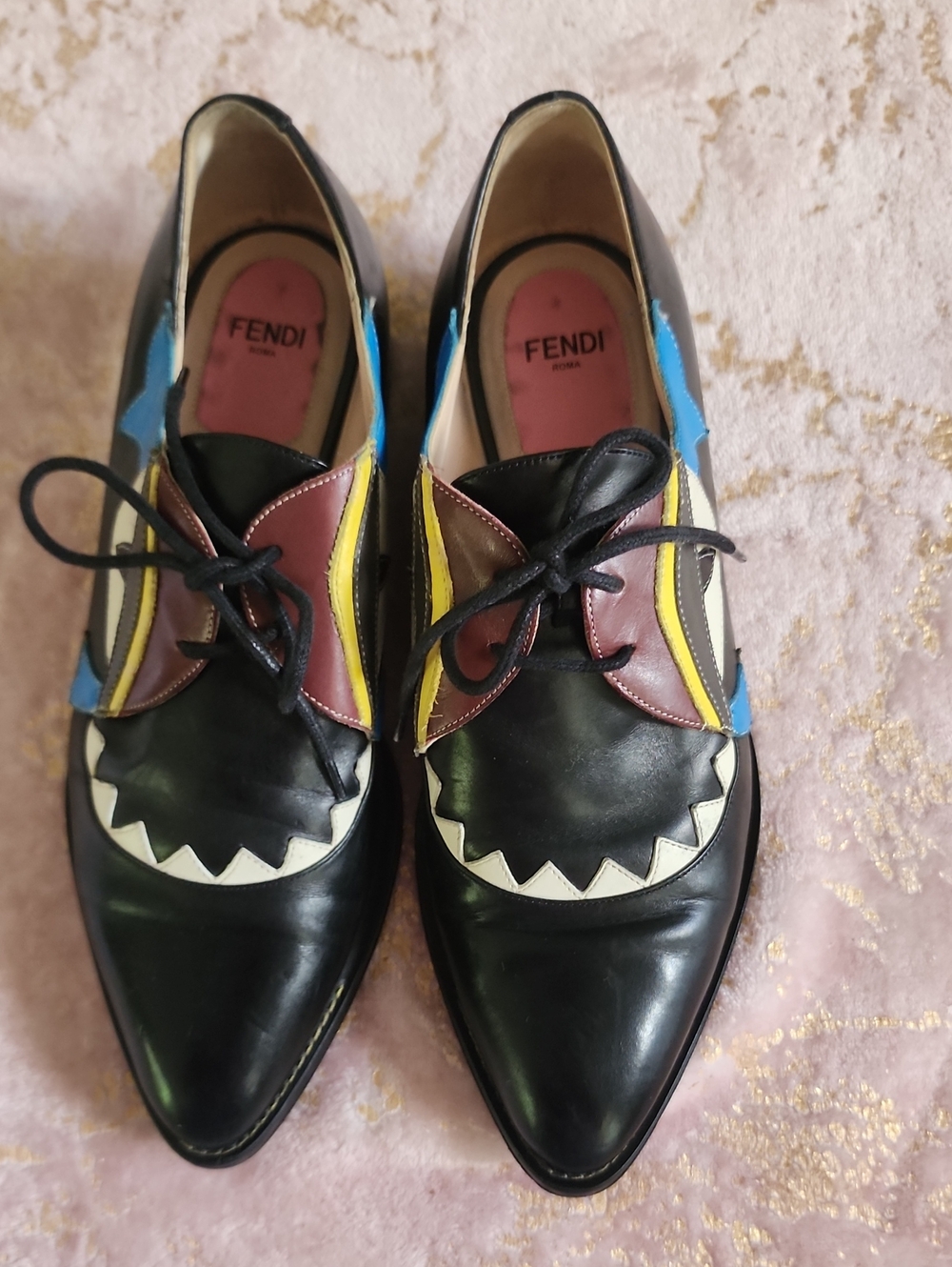 FENDI | Black & Multi Leather Monster Eye Oxford Shoes